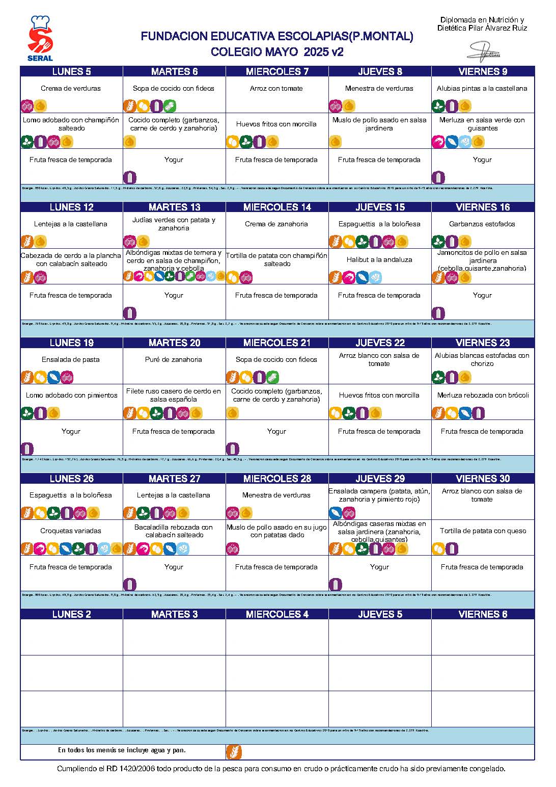 Menu Comedor Mayo 2025